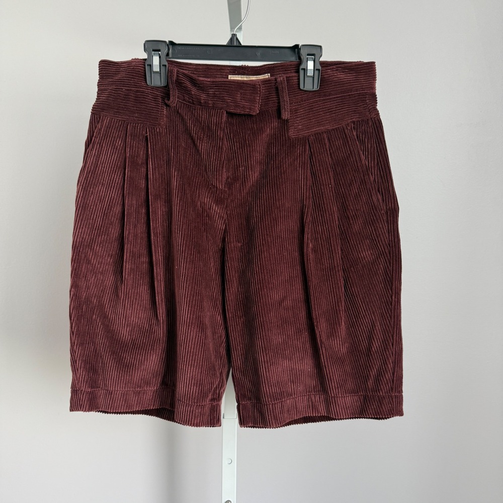 See by Chloe Corduroy Shorts‎ Womens 42 Pleated High Waist Maroon Casual